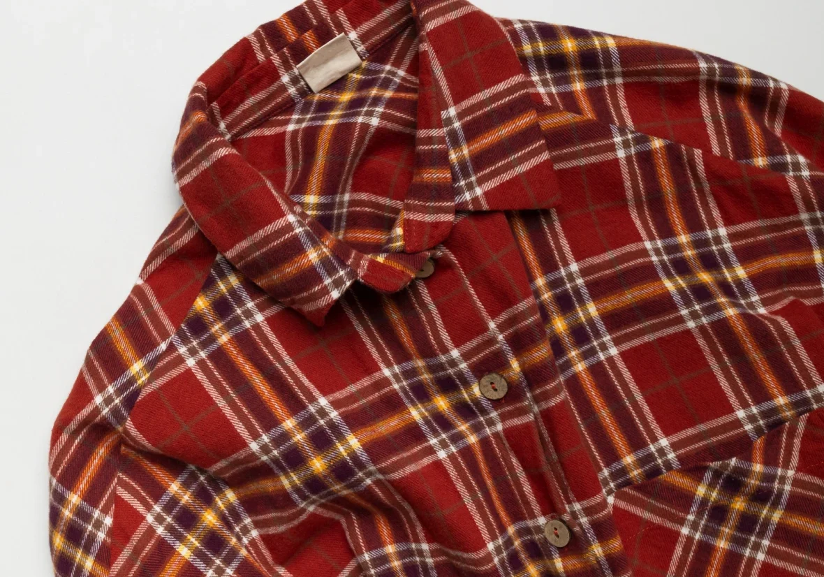Red plaid flannel shirt on display