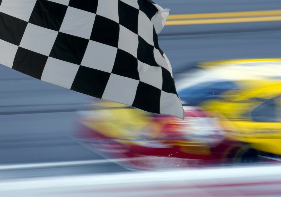 Racing finish line with checkered flag